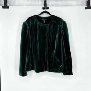 INC Women's Emerald Green Velvet Cropped Full Zip Moto Jacket - Plus 3X - Biker